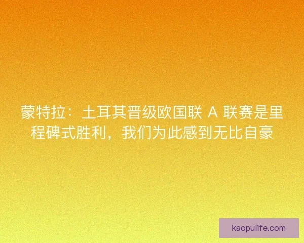 蒙特拉：土耳其晋级欧国联 A 联赛是里程碑式胜利，我们为此感到无比自豪