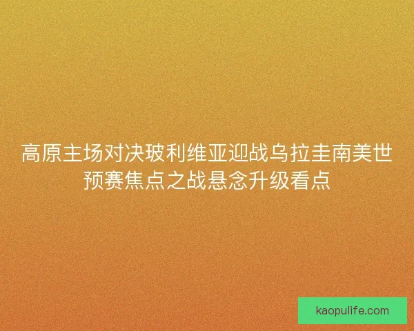 高原主场对决玻利维亚迎战乌拉圭南美世预赛焦点之战悬念升级看点