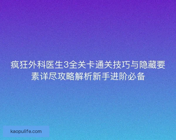 疯狂外科医生3全关卡通关技巧与隐藏要素详尽攻略解析新手进阶必备